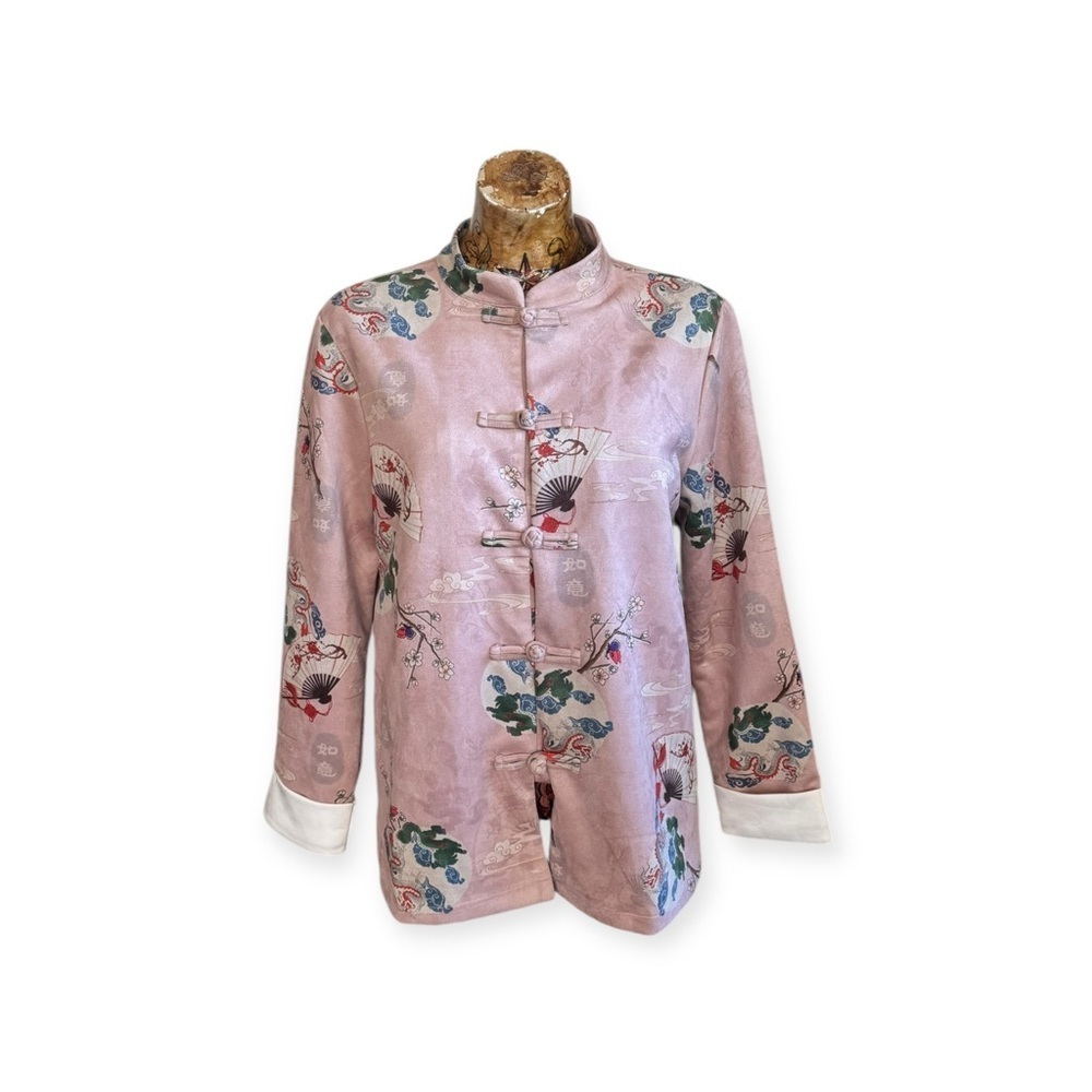 Pink Floral Silk Mandarin Collar Jacket